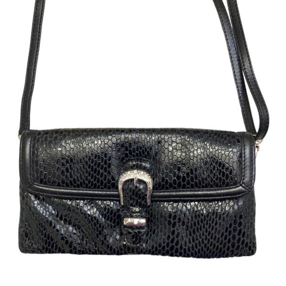 Brighton black textured embossed leather crossbody clutch bag